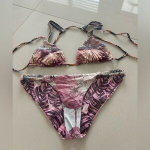 MAAJI Floral Leaf Print Pink Bikini Two-Piece Swim Set SZ LARGE